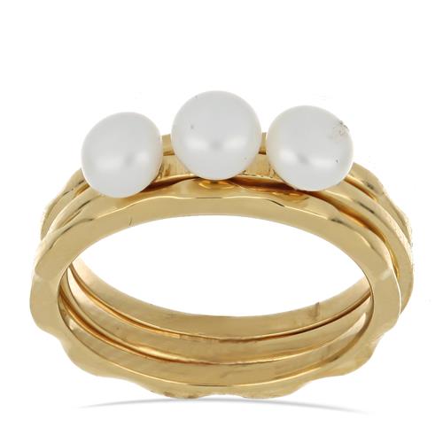 BUY STERLING SILVER GOLD PLATED NATURAL WHITE PEARL GEMSTONE RING